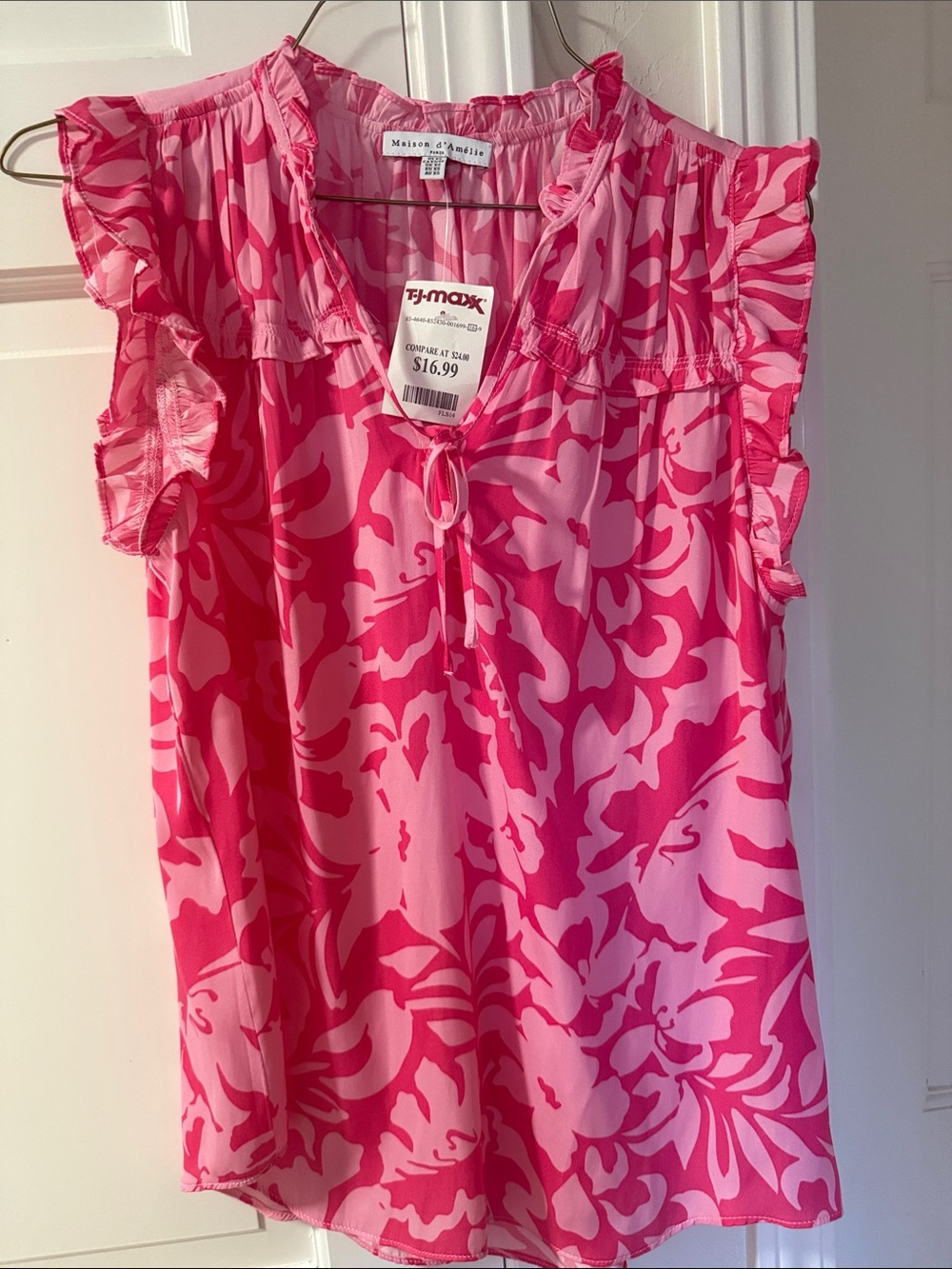 Maison d'Elite Pink Floral Ruffle Sleeve Blouse